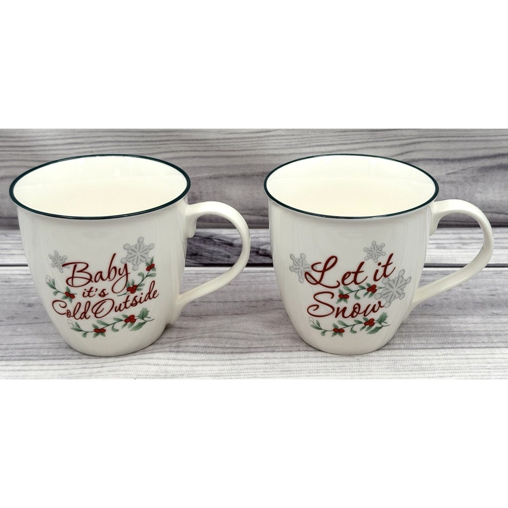 PAIR OF PFALTZGRAFF WINTERBERRY 20 OZ MUGS - BABY ITS COLD OUTSIDE / LET IT SNOW